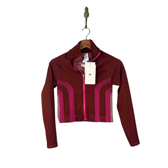 Fabletic Casey Red Pink Cropped Seamless Full Zip Jacket Womens Sz. S - Picture 1 of 5